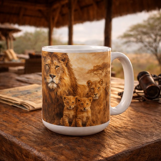 Caneca De Café African Lion Pride | Majestic Wildlife Safari (Criador carregado)