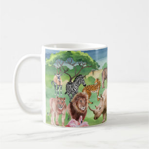 Caneca De Café African Wildlife: Savannah Watercolor Wallpaper.