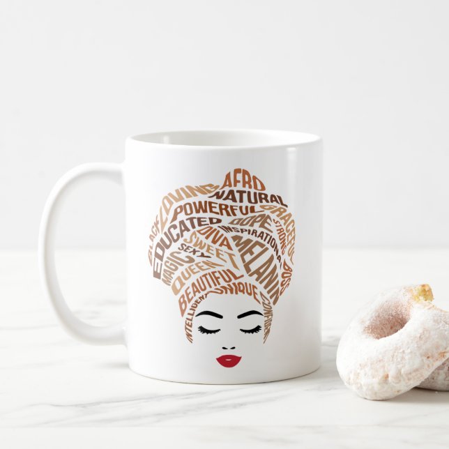 Caneca De Café Afro Girl Afro-American, mulher negra (Com Donut)