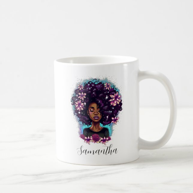 Caneca De Café Afro-Mulher Floral (Direita)