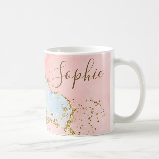 Caneca De Café Ágata Brilhante Rosa e Branco e Dourado Falso (Direita)