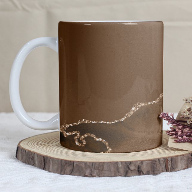 Caneca De Café Ágata Marrom Mocha com Glitter Dourado (Criador carregado)