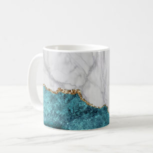 Caneca De Café Ágata Preta Dourada de Mármore Branco