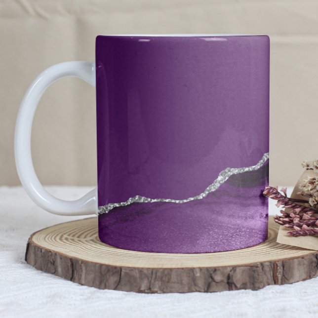 Caneca De Café Ágata Roxa Brilho Prateado (Criador carregado)