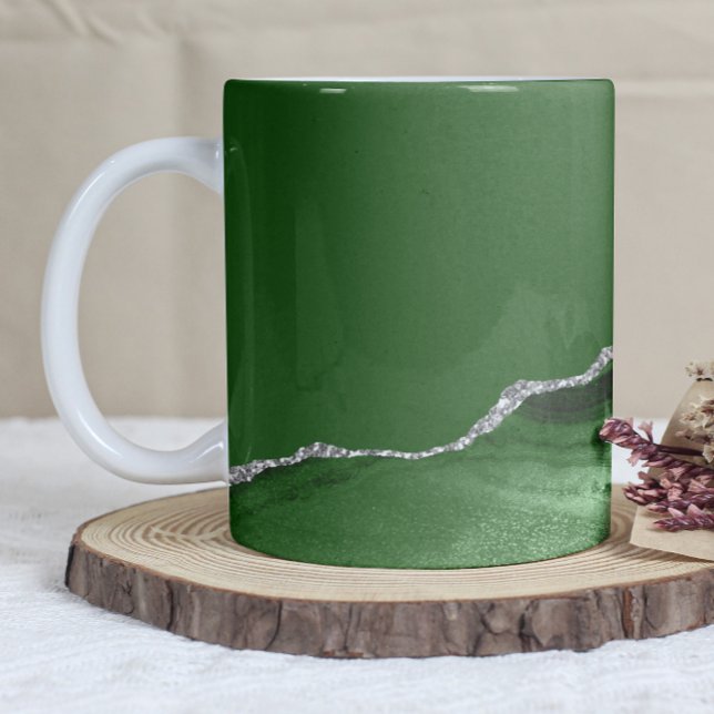 Caneca De Café Ágata Verde Caçador Brilho Prata (Criador carregado)