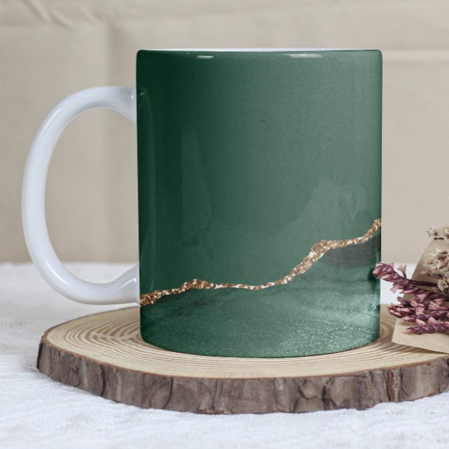 Caneca De Café Ágata Verde Esmeralda Brilho Dourado (Criador carregado)