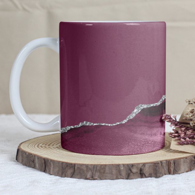 Caneca De Café Ágata Vermelha Borgonha com Glitter Prateado (Criador carregado)