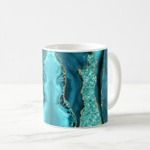 Caneca De Café Agate Teal Azul Dourado Lente Aqua Turquoise Mug