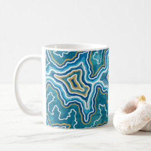 Caneca De Café Agato Gráfico Dourado Azul