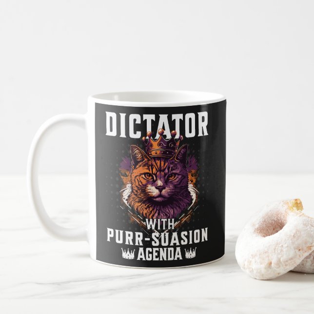 Caneca De Café Agenda de Persuasão Gato Engraçado Mandão (Com Donut)
