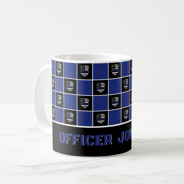Caneca De Café Agente Policial de Chic - Padrão de Crachá de Linh (Frente Esquerda)