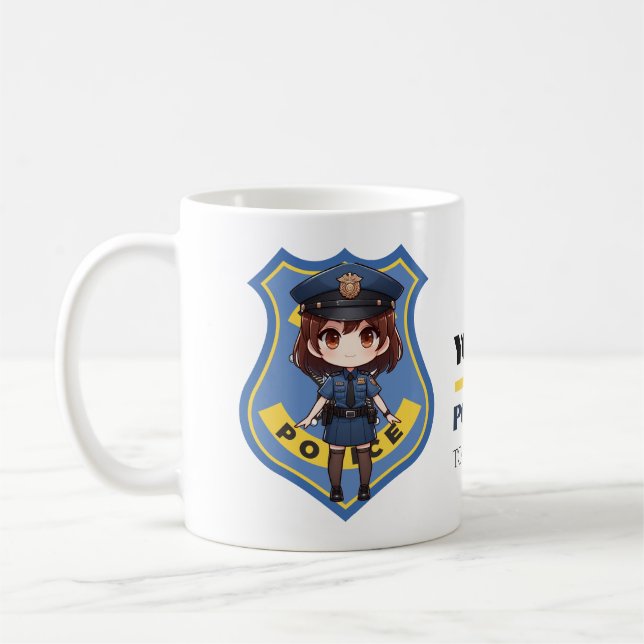 Caneca De Café Agente Policial Kawaii Garota - Mug Café (Esquerda)