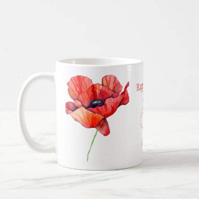 Caneca De Café Agosto flor de nascimento Papoila Vermelha Aquarel (Esquerda)