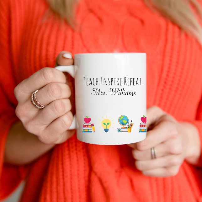 Caneca De Café Agradecimento aos Professores Ensine Inspire Repit (Criador carregado)