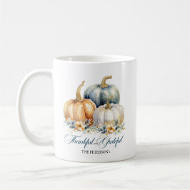 Caneca De Café Agradeço ao Grateful Blue Orange Pumpkins Dourado