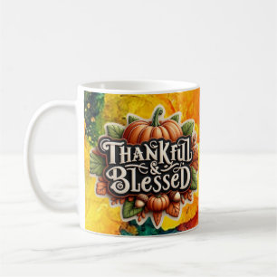 Caneca De Café Agradeço e abençoado Outono Caiu Cogão Inspirado C