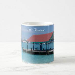 Caneca De Café Agrida com vista do porto de St Thomas, navio de