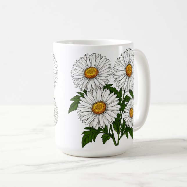 Caneca De Café Agrupa de Margaridas Brancas (Frente Esquerda)