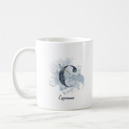 Caneca De Café Água Azul Personalizada Nome Letra Inicial C
