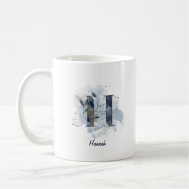 Caneca De Café Água Azul Personalizada Nome Letra Inicial H