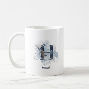 Caneca De Café Água Azul Personalizada Nome Letra Inicial H