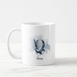 Caneca De Café Água-forte Azul Nome Personalizado Letra Inicial Q