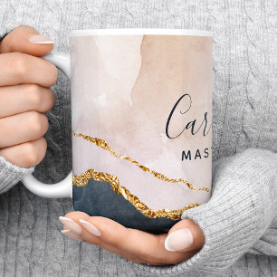 Caneca De Café Água-forte de mármore rosa dourado e preto de assi