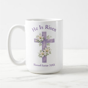 Caneca De Café Água-forte Floral Cruz Páscoa 2026 Ele Ressuscitou