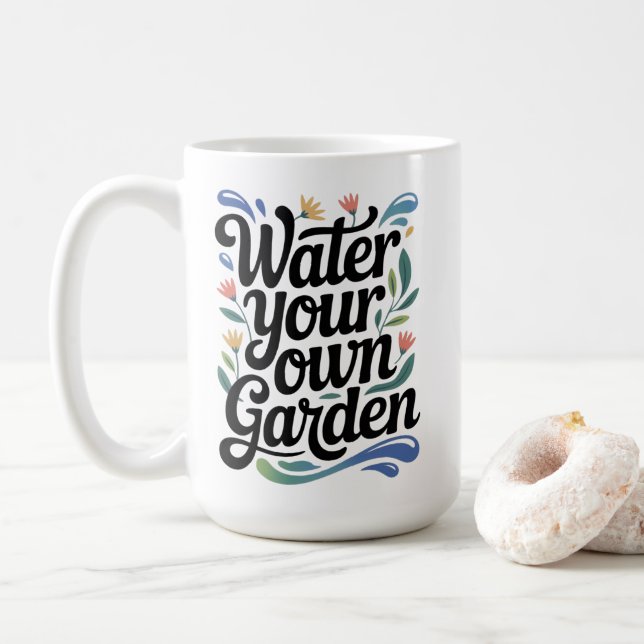 Caneca De Café Agua Sua Própria Cotação Inspirativa De Jardim (Com Donut)