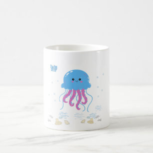 Caneca De Café Água-viva azul com tentáculos cor-de-rosa