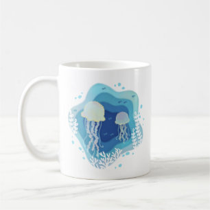 Caneca De Café Água-viva na Ilustração de Arte em Papel Oceânico