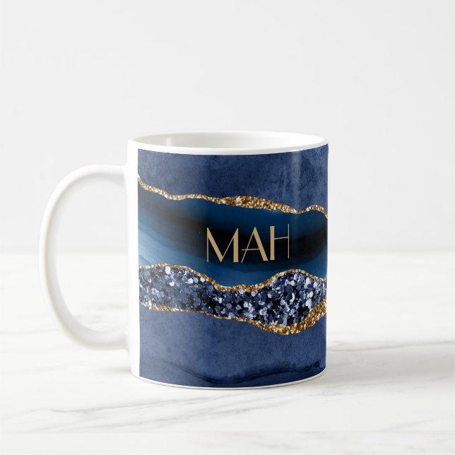 Caneca De Café Aguamarinha com Brilho Dourado Monogramada Tendênc (Esquerda)