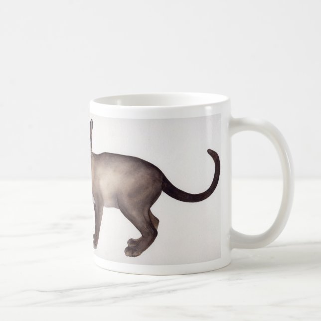 Caneca De Café Aguarela do gato Siamese com texto de informação (Direita)