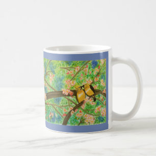 Caneca De Café Aguarela dos pássaros e das flores do primavera