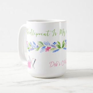 Caneca De Café Aguarela Floral Bordado Lugar Feliz NOME
