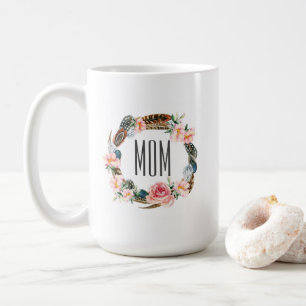Caneca De Café Aguarela floral com dia das mães das penas