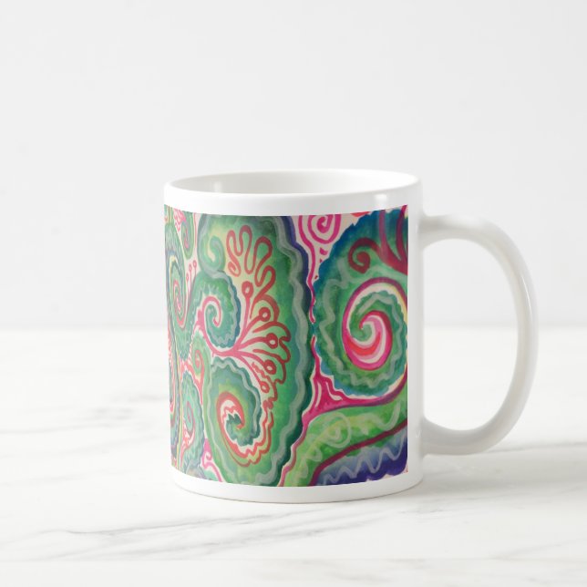 Caneca De Café Aguarela lunática: Rosa e verde-claro (Direita)