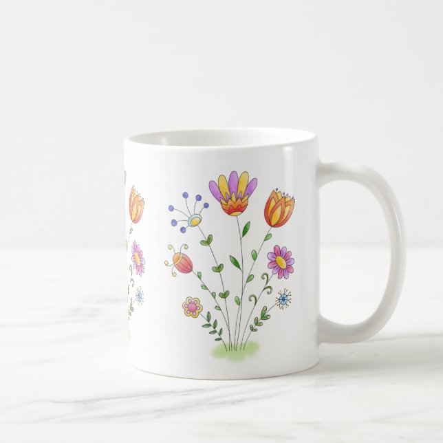 Caneca De Café Aguarela moderna das flores pintados mão (Direita)