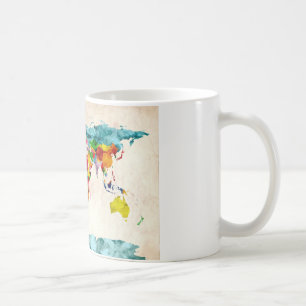 Caneca De Café Aguarelas do mapa do mundo