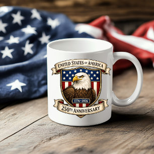 Caneca De Café Águia Americana e Desenho de Escudo de Bandeira