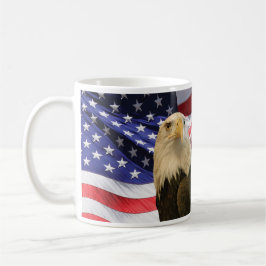 Caneca De Café Águia Bald Americana e Bandeira