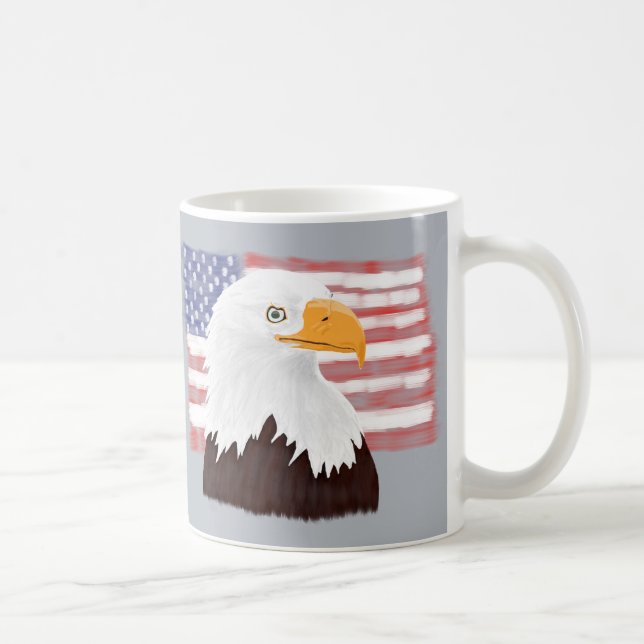 Caneca De Café Águia Bald Americana e Bandeira - transparente nas (Direita)