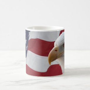 Caneca De Café Águia Balda Americana na Bandeira