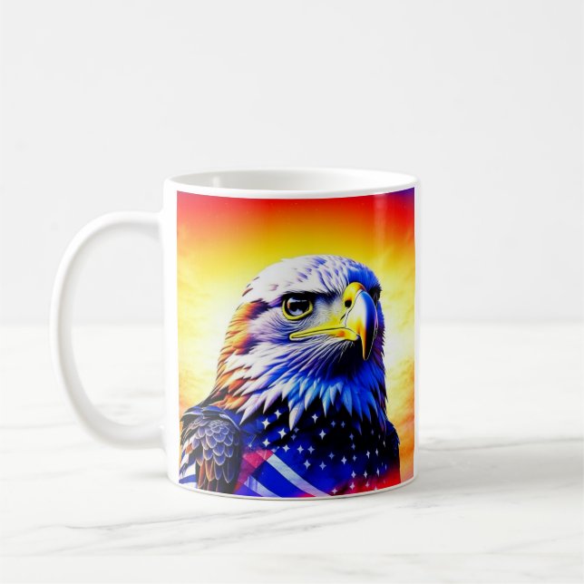 Caneca De Café Águia Patriótica e Bandeira Americana Personalizad (Esquerda)