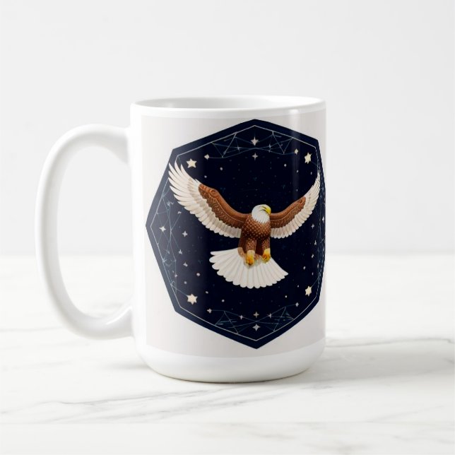 Caneca De Café Águia Voando Contra Fundo Estrelado (Esquerda)
