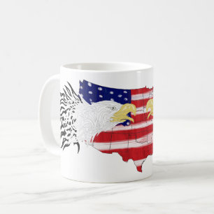 Caneca De Café Águias Sobre A América Pintaram Bandeira De Caf