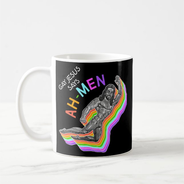 Caneca De Café Ah Men Rainbow Gay Jesus Christian LGBT Pride (Esquerda)