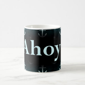 Caneca De Café Ahoy! Design do teste padrão da âncora azul escuro