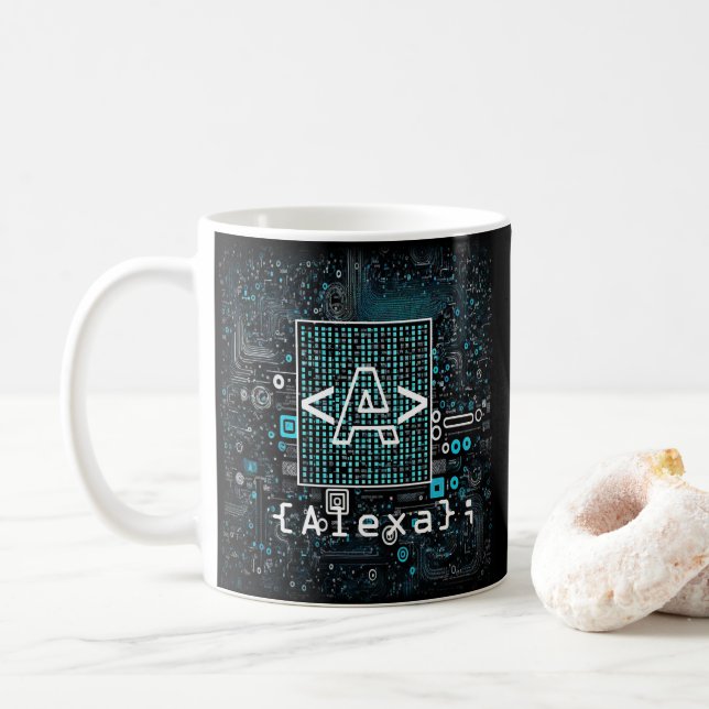 Caneca De Café Ai - Tecnologia - Monograma de Codificação - Letra (Com Donut)