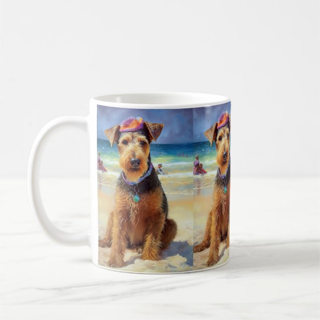 Caneca De Café Airedale on Beach, presente de verão para amantes  (Esquerda)